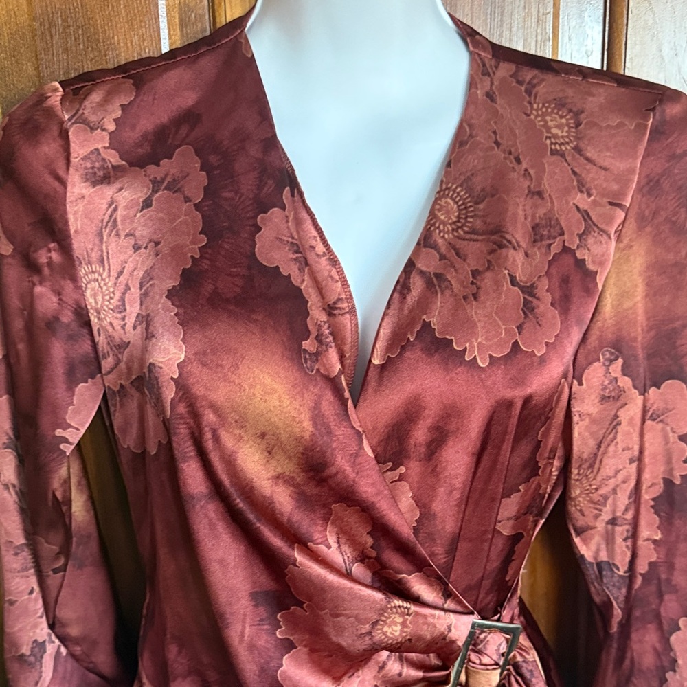 Lulu's Rust Floral Long Sleeve Dress - Picture 3 of 7